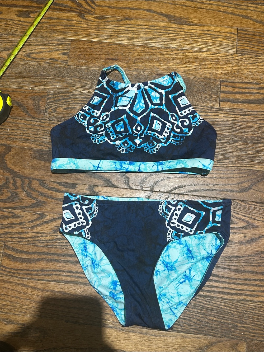 Justice Navy and Aqua Blue High-Neck Two-Piece Bikini